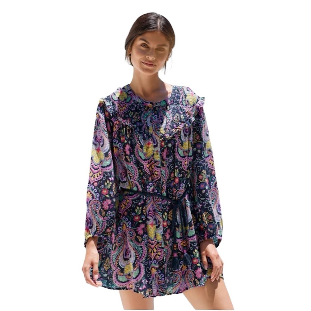 ANTHROPOLOGIE Vibrant Tunisian Paisley Smocked Boho Cover-Up Tunic - Picture 3 of 16